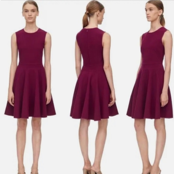 Rebecca Taylor Sleeveless Suiting Ponte Knit Fit & Flare Dress in Wine Sz-2 - Picture 2 of 9